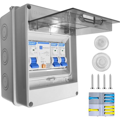 Boîte Coffret Electrique Etanche, tableau électrique pré-équipé, boitier electrique IP65, Sectionneur 10A+16A CA, avec bornier de connexion/rail din métal/obturateurs, pour Maison Bureau un atelier (1/5)
