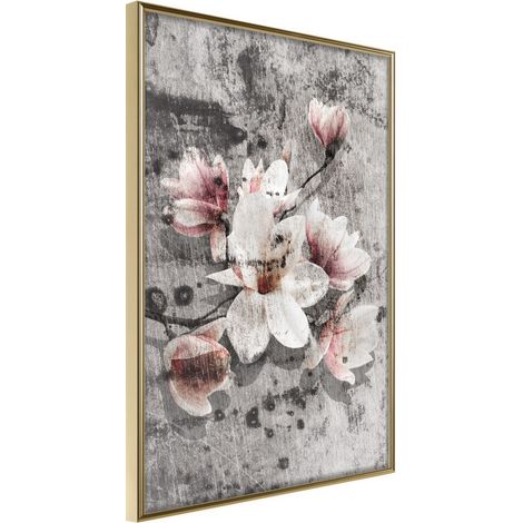 Affiche Murale Encadrée "Flowers on Concrete" 21 x 30 cm Or