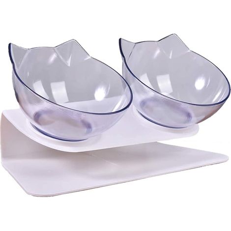 Gamelles pour chat inclinées à 15°, plateforme surélevée double avec support pour nourriture et eau. (1/4)