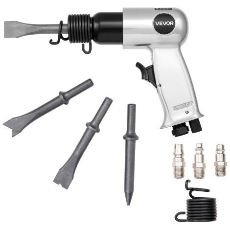 Martillo Neumático de 4500 BPM Carrera de 40 mm con 4 Cinceles de Barril Largo de 140 mm Vástago Redondo Martillo de Cincel de Aire Herramienta de Pala Neumática para Cortar, Raspar, Demoler (1/5)