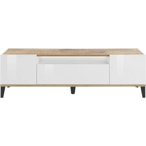 Mobile Porta TV Bianco Laccato Acero 160 cm Madia Bassa per Soggiorno (1/6)