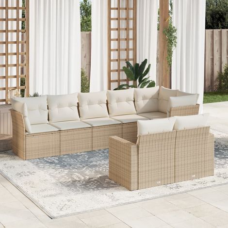 Ensemble Salon Jardin Résine Tressée Beige 8 Places avec Coussins - 8 Pièces Modulable Confortable Housse Lavable (1/3)
