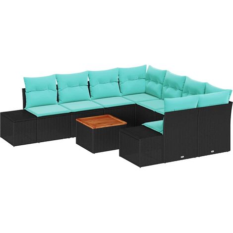 Garden Sofa Set 9 pcs Black and Turquoise Poly Rattan vidaXL (1/5)
