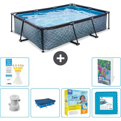 Exit Pool Rechteckig - Steinoptik - 300x200x65 cm - 7-teilig S218