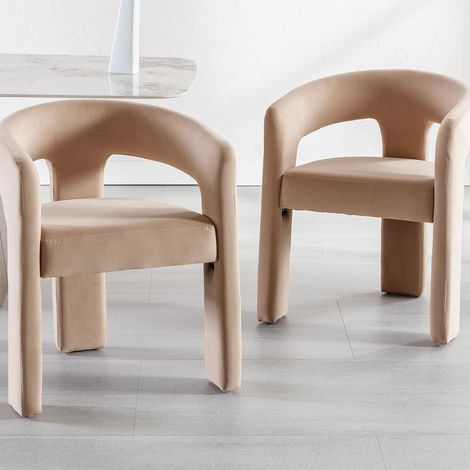 Wahson Velvet Dining Chairs 2Pcs – Chic Curved Backrest Armchairs for Kitchen, Living Room, Cafe, Khaki