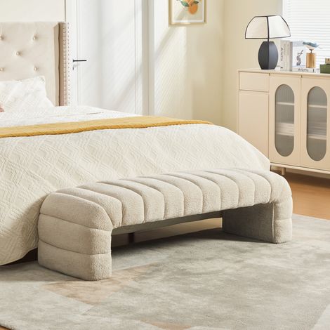 Banquette moderne en chenille sans accoudoirs avec rembourrage à rainures,chaise longue et tabouret pour salon,chambre,entrée,beige