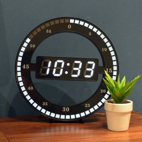 - Silent digital LED table clock - Black electronic wall clock - Round desk clock - For bedrooms, living rooms and offices 30cm, (1/5)