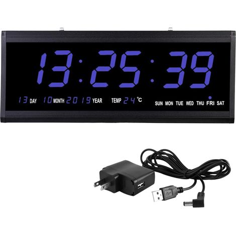 Grande horloge murale numérique LED moderne avec date et température, format 12 ou 24 heures, pour bureau (1/5)