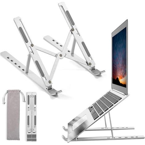 Supporto da scrivania per laptop, supporto ergonomico in alluminio per computer, 6 angolazioni regolabili, antiscivolo, pieghevole, portatile, argento (1/5)