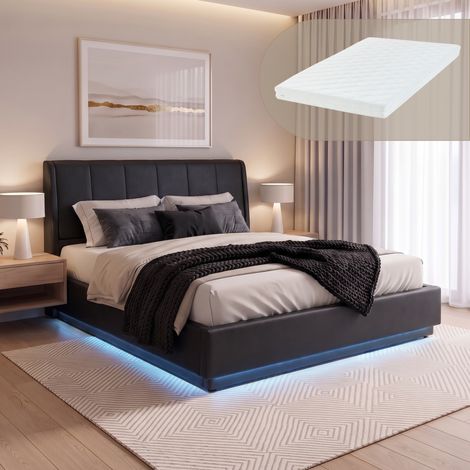 LED Polsterbett Tröstiar mit Matratze 160x200 cm Kunstleder Schwarz [en.casa] (1/5)