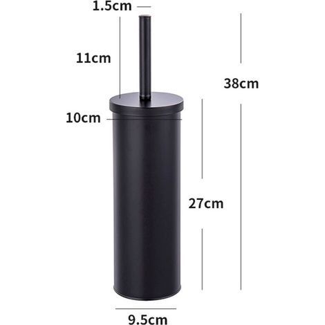pair Brosse WC fermée, porte brosse WC au design fermé avec brosse WC noire et tête de brosse WC remplaçable de Ø 9,5 cm, Acier, (1/3)