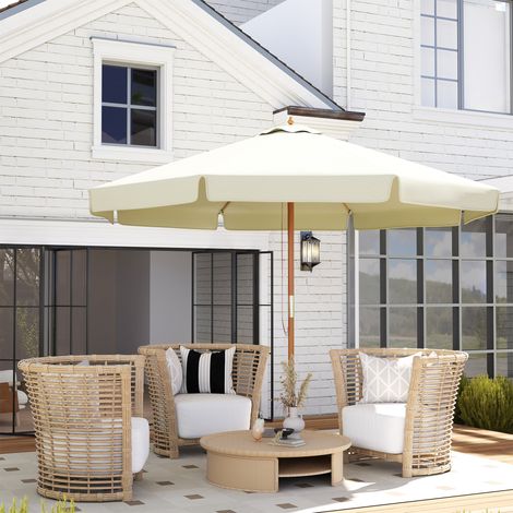 Parasol de jardin à double toile. En bambou et polyester. Ø 325 x 250 cm. Beige. (1/5)