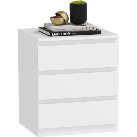HOMCOM cómoda 3 cajones con cierre suave, cómoda dormitorio, cajonera para salón, oficina, estilo moderno, 45x40x52,8 cm, blanco