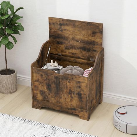 Coffres de rangement avec charnières de sécurité, coffres en bois avec creux de poignée pour salon et couloir, brun rustique (1/5)
