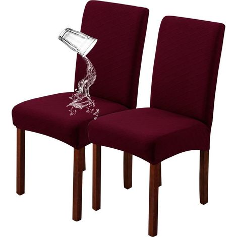 Set mit 2 dehnbaren, abnehmbaren und waschbaren Stuhlhussen (weinrot) (1/4)
