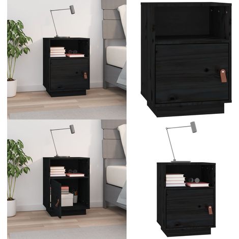 Table de chevet Noir 40x34x55 cm Bois de pin massif - Table De Chevet - Meuble De Chambre - Table Nuit - Commode - Rangement Intérieur - Home & Living (1/5)