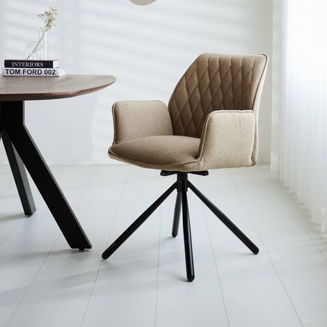 Chaise de salle à manger pivotante Novan bouclé taupe (1/5)