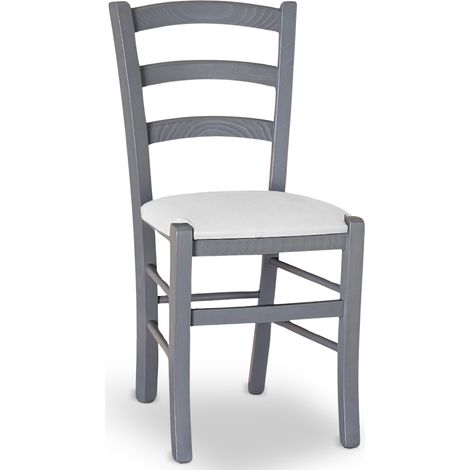 Sedia Venezia in legno grigio con seduta in similpelle color grigio ghiaccio