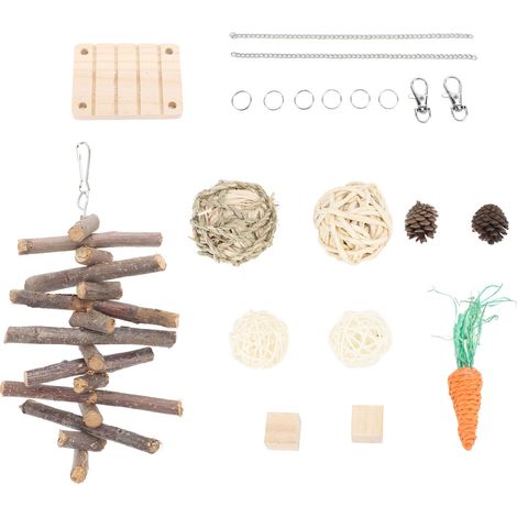 Ensemble de jouets à mâcher pour hamsters : boules de feuilles de maïs, branches, cubes de pin, carottes, pour soulager l'ennui et se faire les dents. (1/5)
