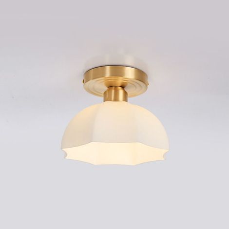 Plafonniers Modernes Abat-Jour en Verre Parapluie Blanc Éclairage Suspendu de Plafond Contemporain du Milieu du Siècle dans la Cuisine Salon Base Dorée, Diamètre 20 cm 3000k (1/5)