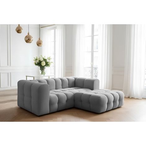 Ecksofa Designersofa SOLVIE XS in Stoff Tiffani Grau Ottomane Rechts