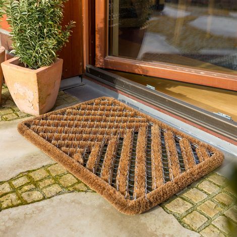 Paillasson Lot de 2 40 x 60 cm naturel avec brosses Tapis de coco extérieur (1/5)