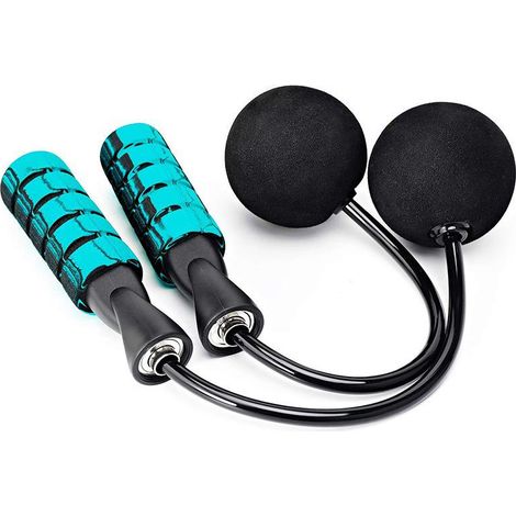Corde à sauter sans fil pour fitness - Bleu, sans nœuds, lestée avec poignées en mousse mémoire pour hommes, femmes et enfants (1/5)