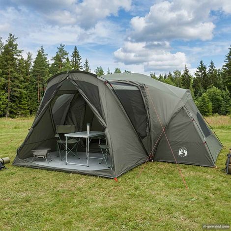 vidaXL Carpa de cabaña con toldo resistente al agua 10 persona (1/5)