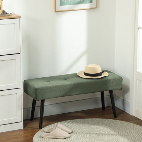 Banco tapizado de pana con capitoné y patas de metal 100 x 36 x 45 cm verde OKWISH (1/5)