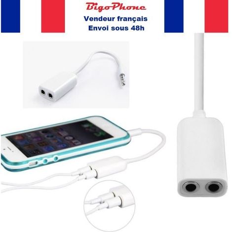 Dédoubleur adaptateur câble double sortie casque écouteur audio (1/4)