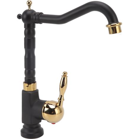 Einloch-Waschtischarmatur im europäischen Stil mit Einhebelmischer für Kalt- und Warmwasser, Schwarz/Gold (1/5)