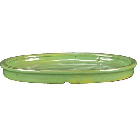 Sottovaso per bonsai ovale in gres smaltato verde 27,5x21x2 cm - GA7S
