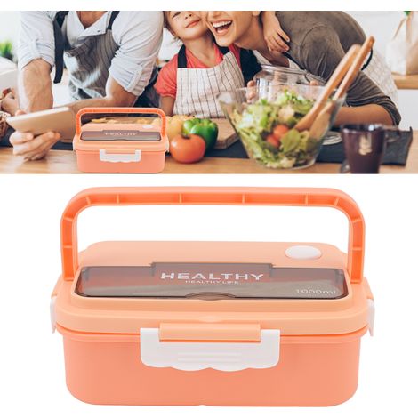 Unterteilte Lunchbox/Bento-Box aus Kunststoff für Schüler und Erwachsene, mikrowellengeeignet, tragbar, hellrosa. (1/5)