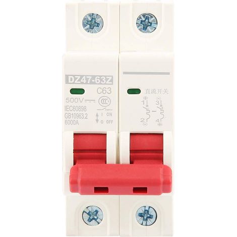 Interruttore automatico fotovoltaico 2P DC 500V 63A Interruttore automatico in miniatura MCB DZ47-63Z-2P Interruttore automatico combinato per energia solare Sistema di generazione di energia di picco