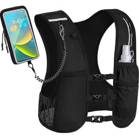 Gilet de course léger avec poche à eau intégrée bandes réfléchissantes système de réglage pour course et randonnée - Noir
