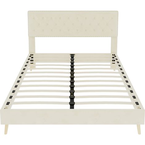 Lit 160/200 cm beige en tissu et métal avec matelas inclus et tête de lit haute (1/5)