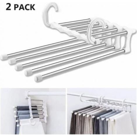 Cintres multiples pour pantalons, 2 cintres gain de place, rangement multi-cintres magique, cintre de voyage pliable (1/5)