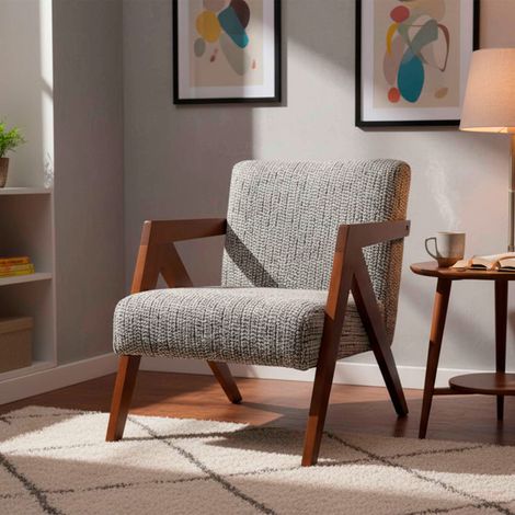 Fauteuil lounge 53x73x75 cm en chêne marron et gris (1/3)