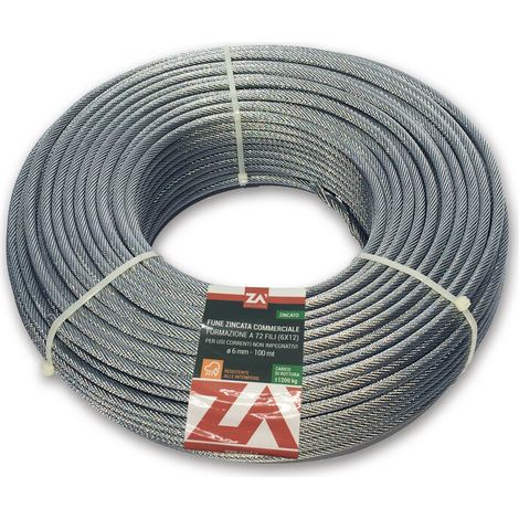 FUNE ACCIAIO ZINCATO ANTIGIRO 133F D 6 100 M