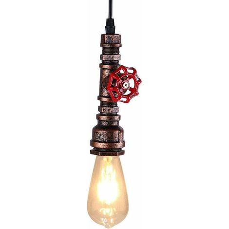 Green Mobility-Lustre rétro créatif Lustre rétro industriel Conduite d'eau en fer Suspension Art déco E27 60W Max pour café, bar, restaurant, cuisine, couleur rouille (sans source de lumière) (1/5)