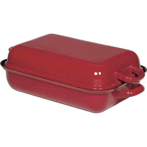Riess Bratpfanne mit Deckel 37x26cm Rot Emaille