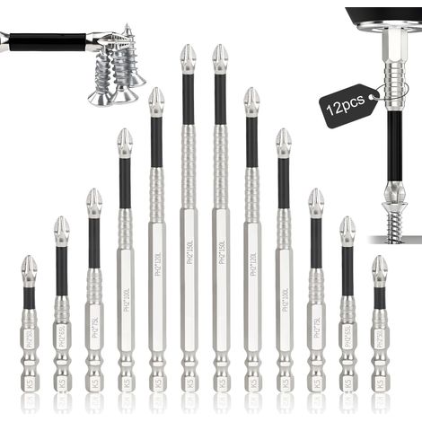 12-teiliges magnetisches Schraubendreher-Bit-Set, 1/4-Zoll-Doppelschlitz-Sechskantschaft-Schlagbit, geeignet für Handbohrmaschinen und Schlagschrauber zum Anziehen von Kreuzschlitzschrauben