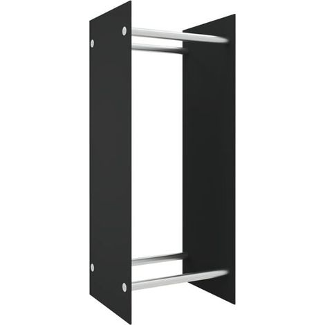 Porte-bûches noir, dimensions 40x35x100 cm, verre trempé. (1/5)