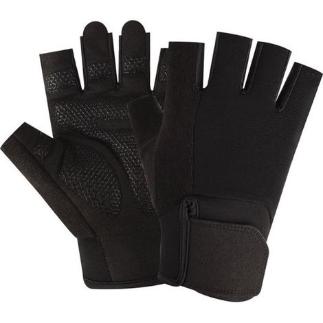 Guanti da fitness unisex senza dita con supporto per il polso, ideali per sollevamento pesi, ciclismo e corsa, neri e blu, taglia XL. (1/5)
