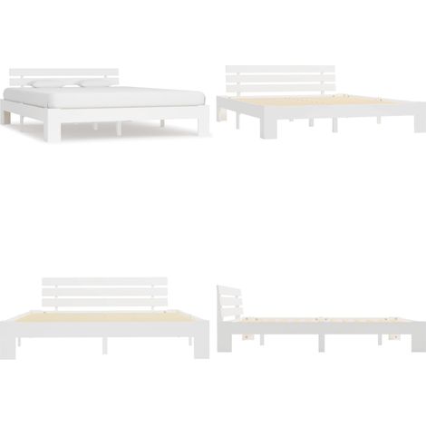Massivholzbett Weiß Kiefer 180x200 cm - Massivholzbette - Holzbettrahmen - Doppelbett - Weißes Bett - Kiefernbett - Home & Living (1/5)