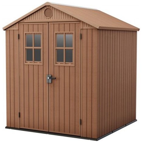 KETER Caseta de jardín Darwin 6x6 cobertizo de almacenamiento EXTERIOR ordenación acero metal resina efecto madera 190x183x221 WxDxH cm
