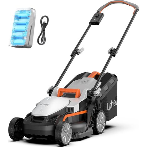 Litheli – Tondeuse à gazon électrique 20V – Largeur de coupe 33 cm – 5 hauteurs de coupe 25-65 mm – Batterie 4.0Ah incluse – Pour pelouses jusqu'à 300 m²
