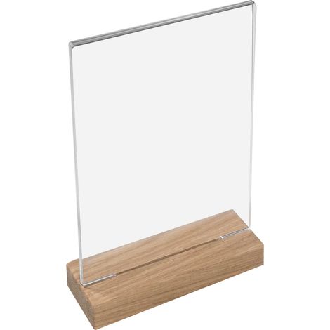 HMF 46944 Tischaufsteller mit Holzfuß Din A4 Acryl, Menükartenhalter, Hochformat, 21 x 33 x 6 cm (1/5)