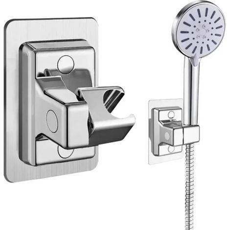 CCYKXA ABS-Duschkopf-Wandhalterung (silber), selbstklebend, verstellbar und drehbar, Badezimmerzubehör (1/5)