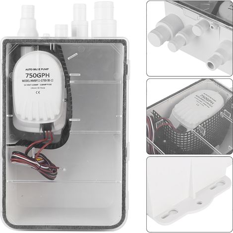 Pompe de cale de douche 12 V/24 V CC 750 GPH avec interrupteur automatique, boîte de vidange de cale et entrées multiples pour bateau et yacht G750‑30 (1/5)